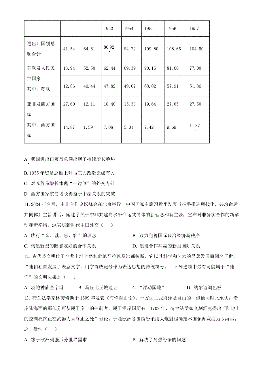 2025届浙江省宁波市高三上学期高考与选考模拟考试历史 Word版无答案_第3页