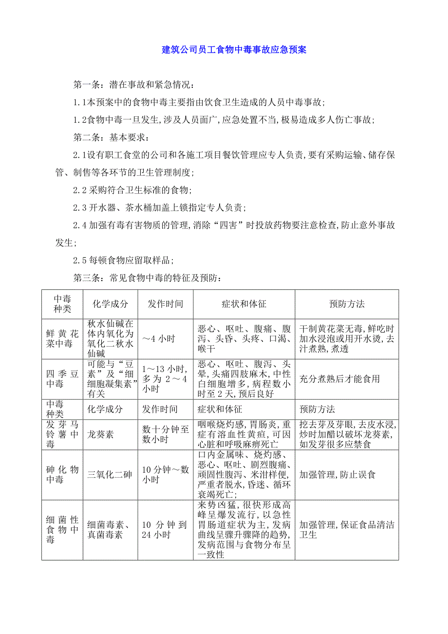 建筑公司员工食物中毒事故应急预案_第1页