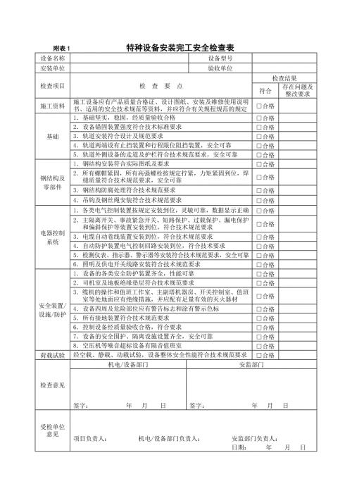 【安全检查表】特种设备安全检查表(整套共8张表)