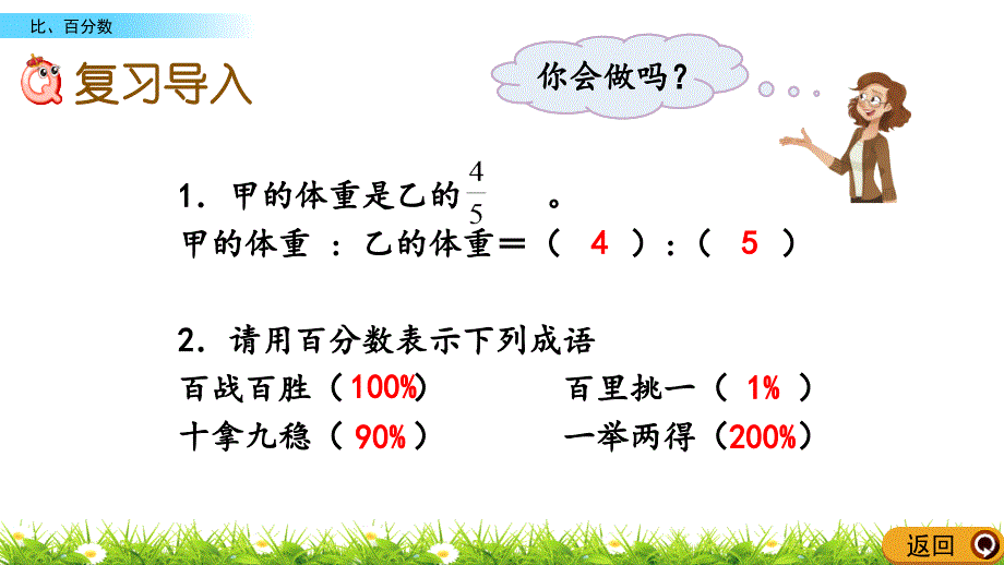 青岛版小学六年级数学上册期末考试复习：z.3 比、百分数单元复习教学课件_第2页