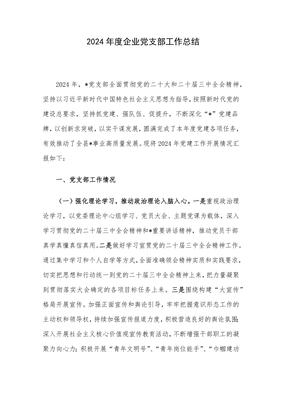 2024年度企业党支部工作总结_第1页