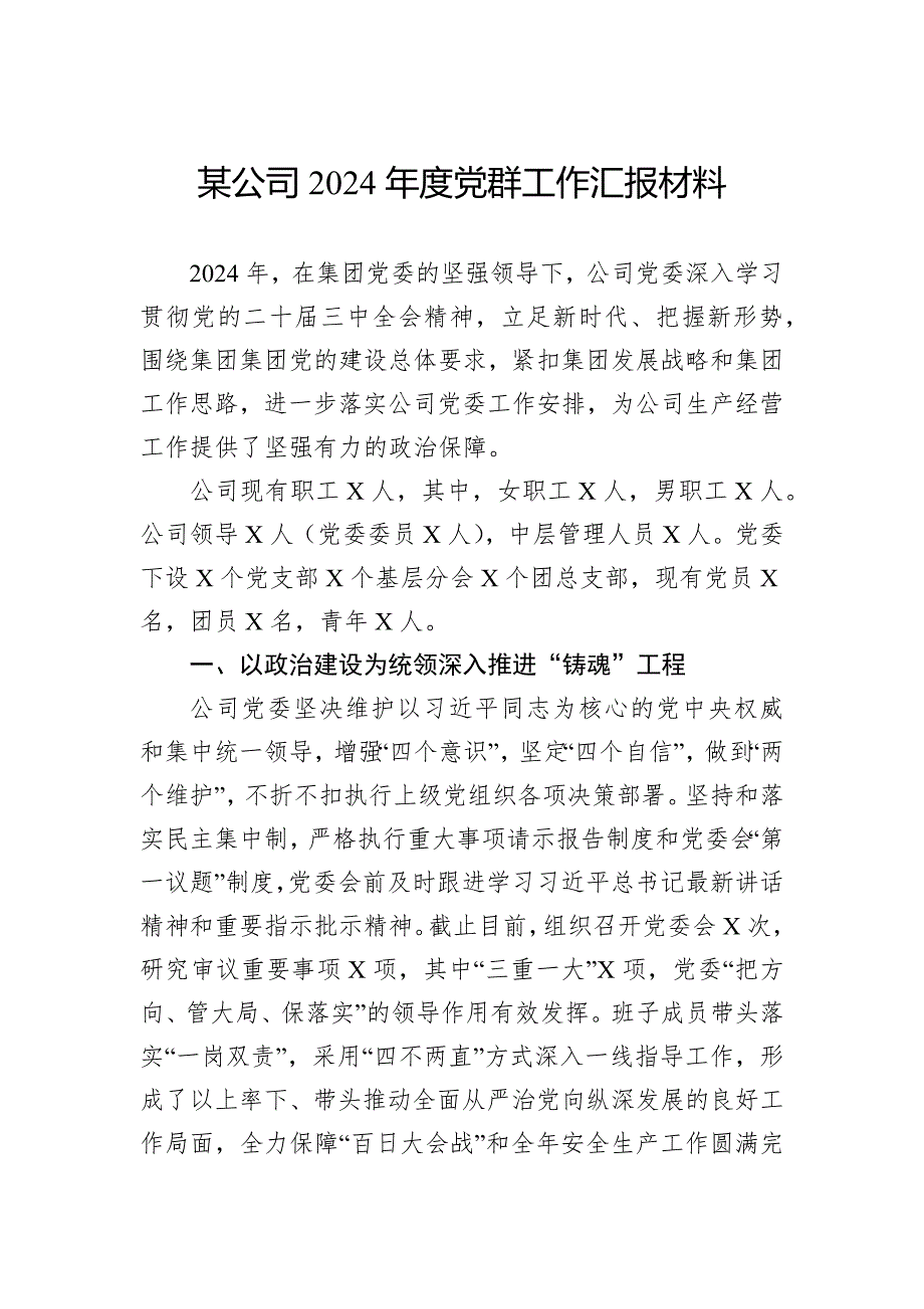 某公司2024年度党群工作汇报材料_第1页