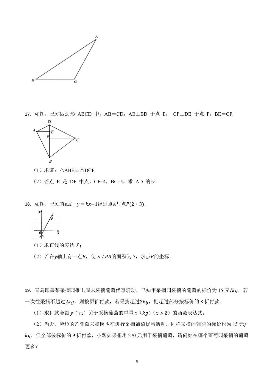 【八上HK数学】安徽省合肥市庐阳区2023-2024学年八年级上学期数学期末模拟卷_第5页