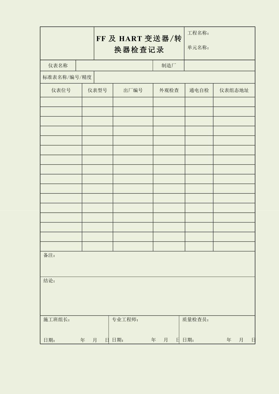 HART变送器、转换器检查记录_第1页