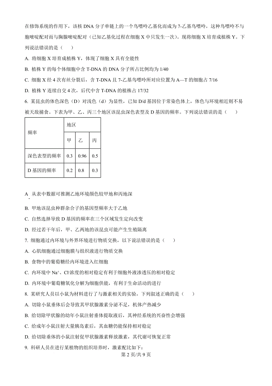 河北省沧州市沧州高三质量检测2024-2025学年高三上学期10月月考生物（原卷版）_第2页