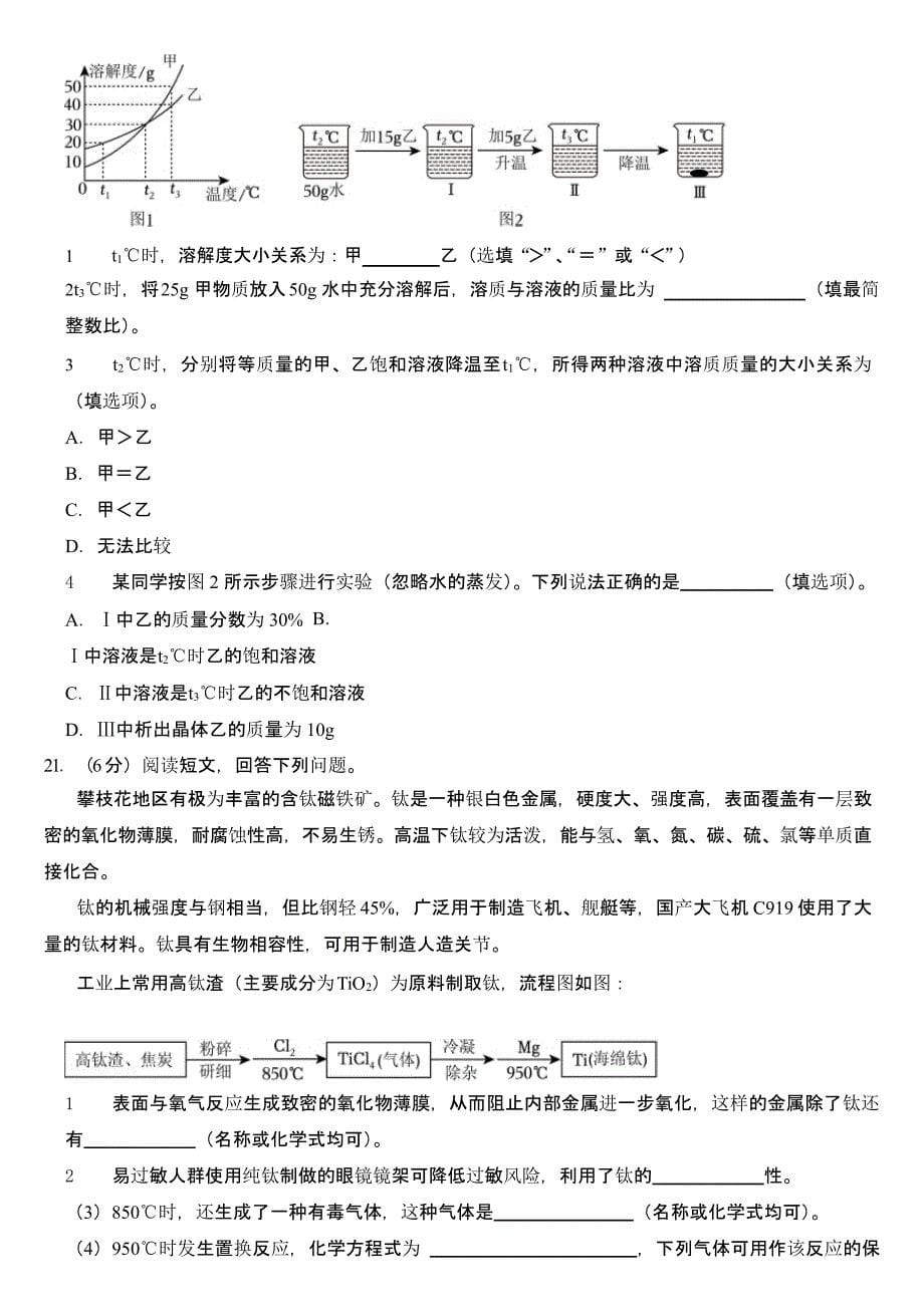 2024年四川省攀枝花市中考化学试卷（含答案）_第5页