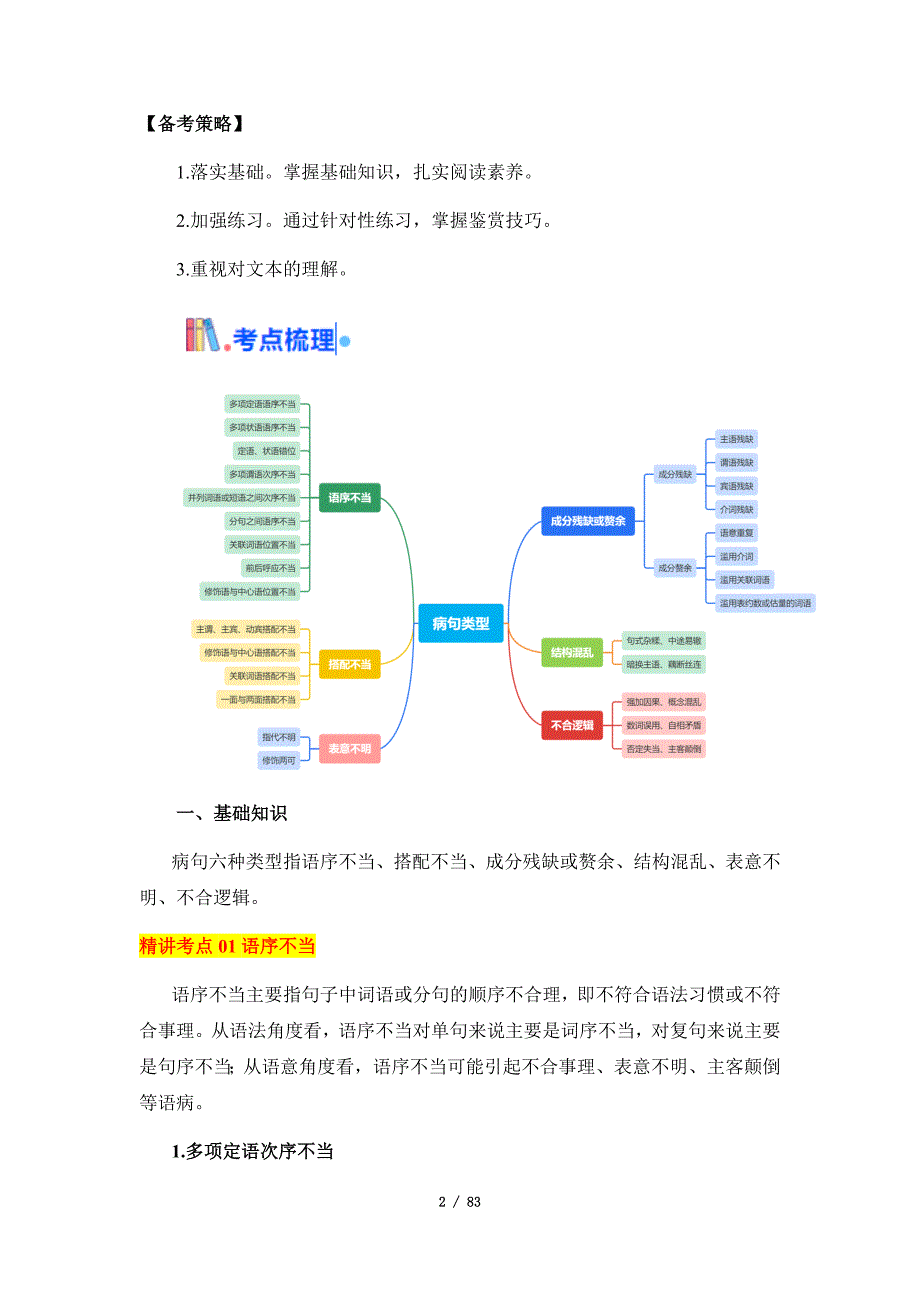 2025年高考语文一轮复习考点通关【语言文字运用】考点39 辨析与修改病句（含答案）_第2页