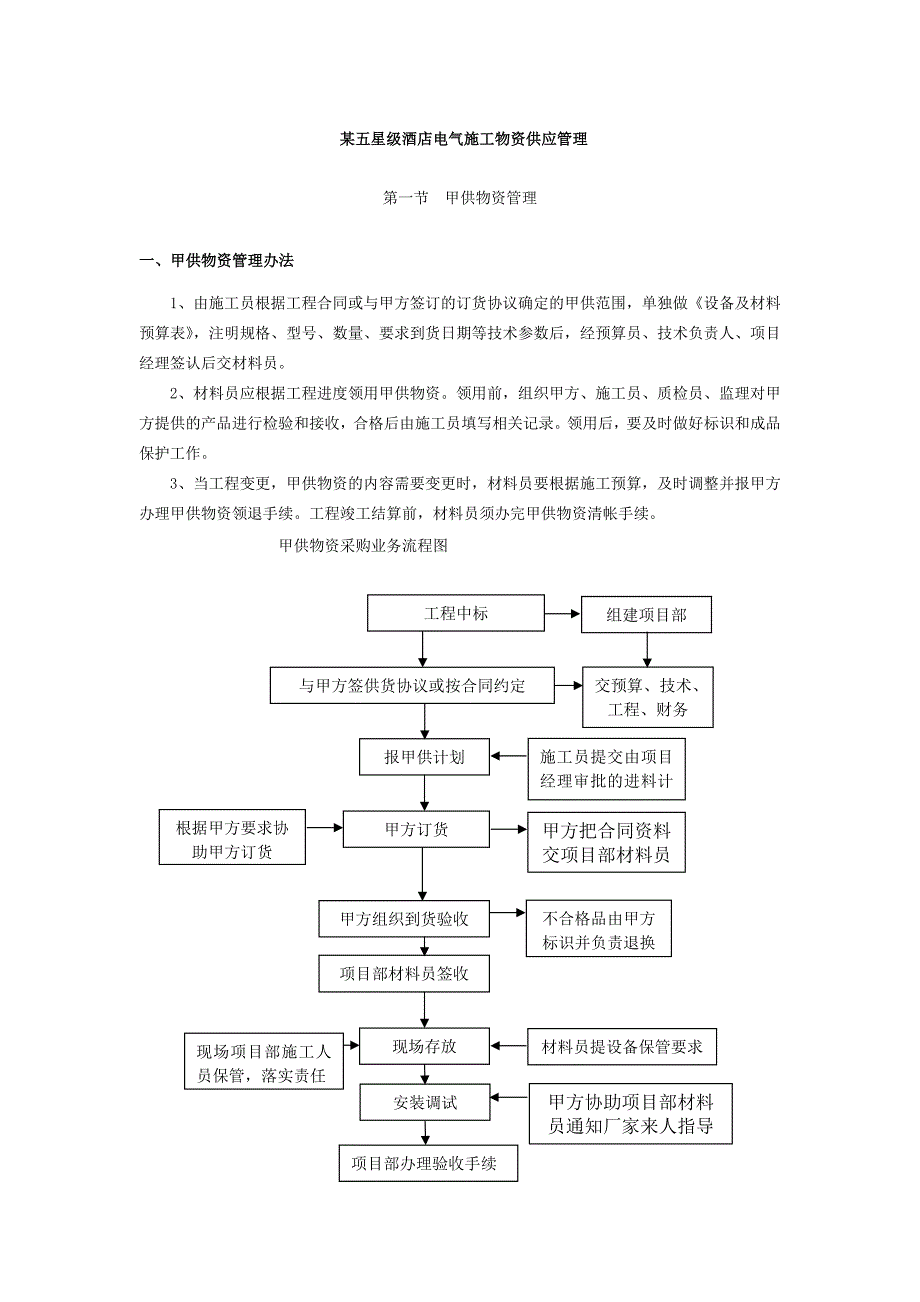 某五星级酒店电气施工物资供应管理_第1页