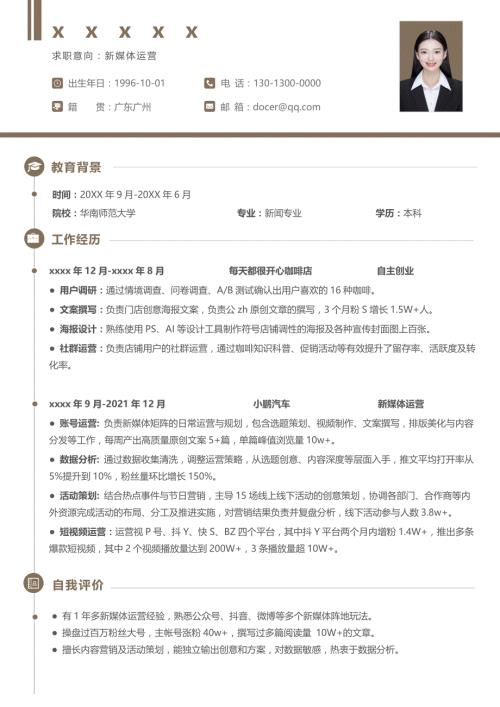 公司空窗期新媒体运营简历