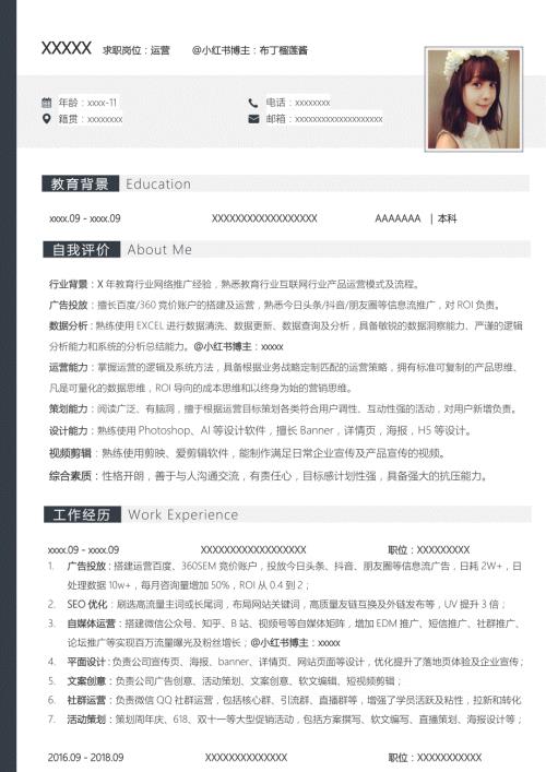 公司广告投放运营简历模板
