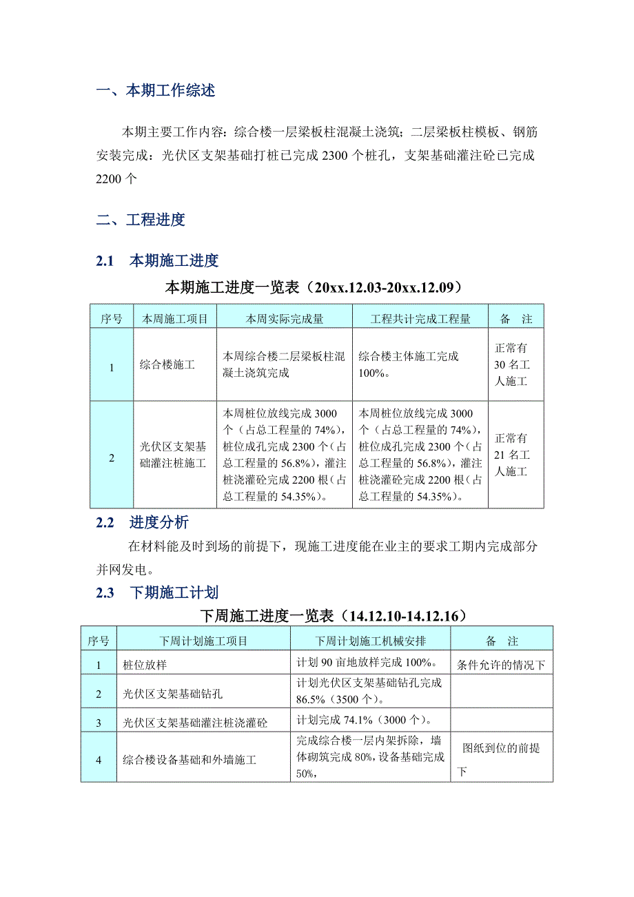 光伏发电项目施工周报模板_第2页