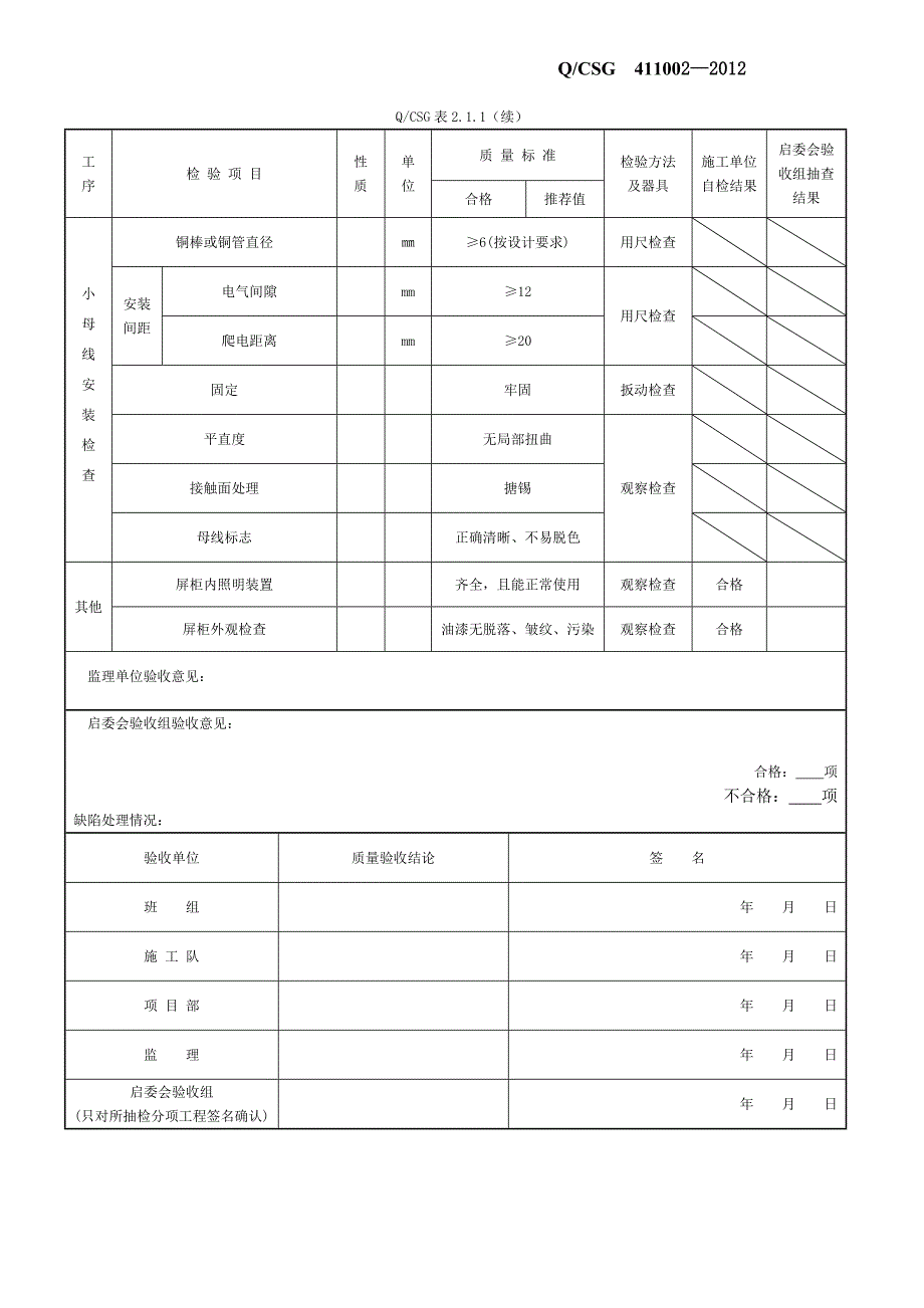 控制、保护屏安装-分项工程质量验收记录表_第2页
