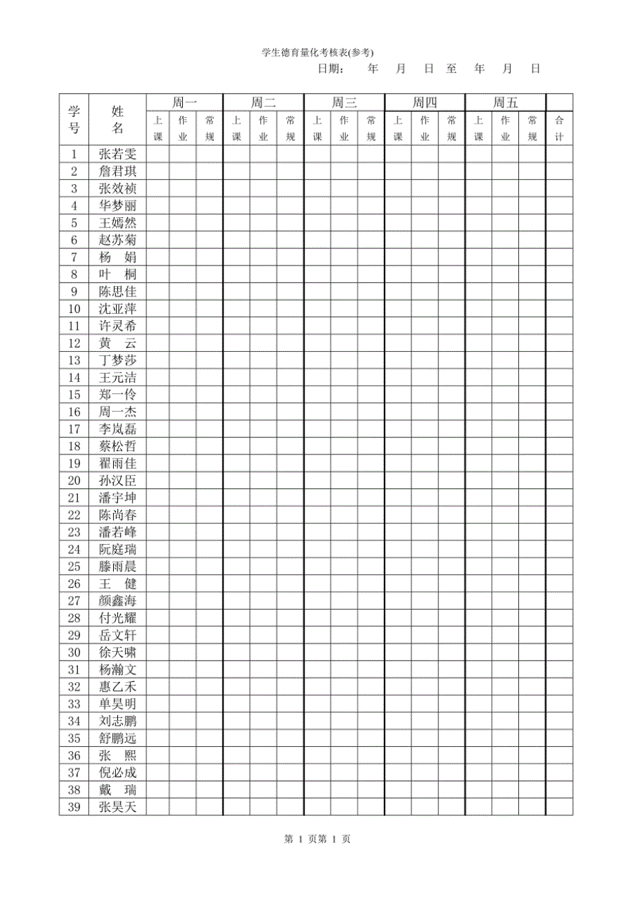 学生德育量化考核表(参考)_第1页