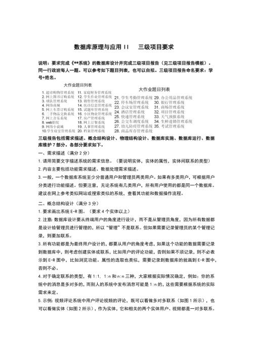 三级项目要求模板