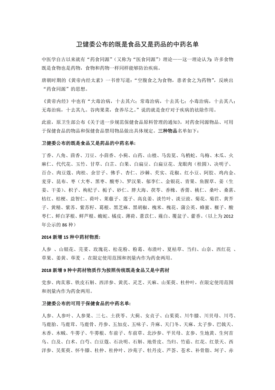 卫健委公布的既是食品又是药品的中药目录_第1页