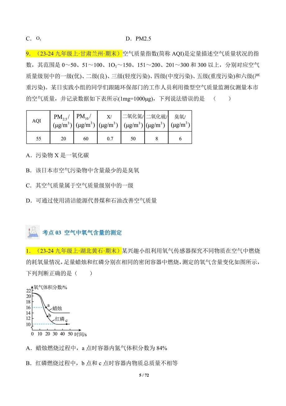 人教版（2024新版）九年级化学（上）【专题过关】专题02 空气和氧气_第5页