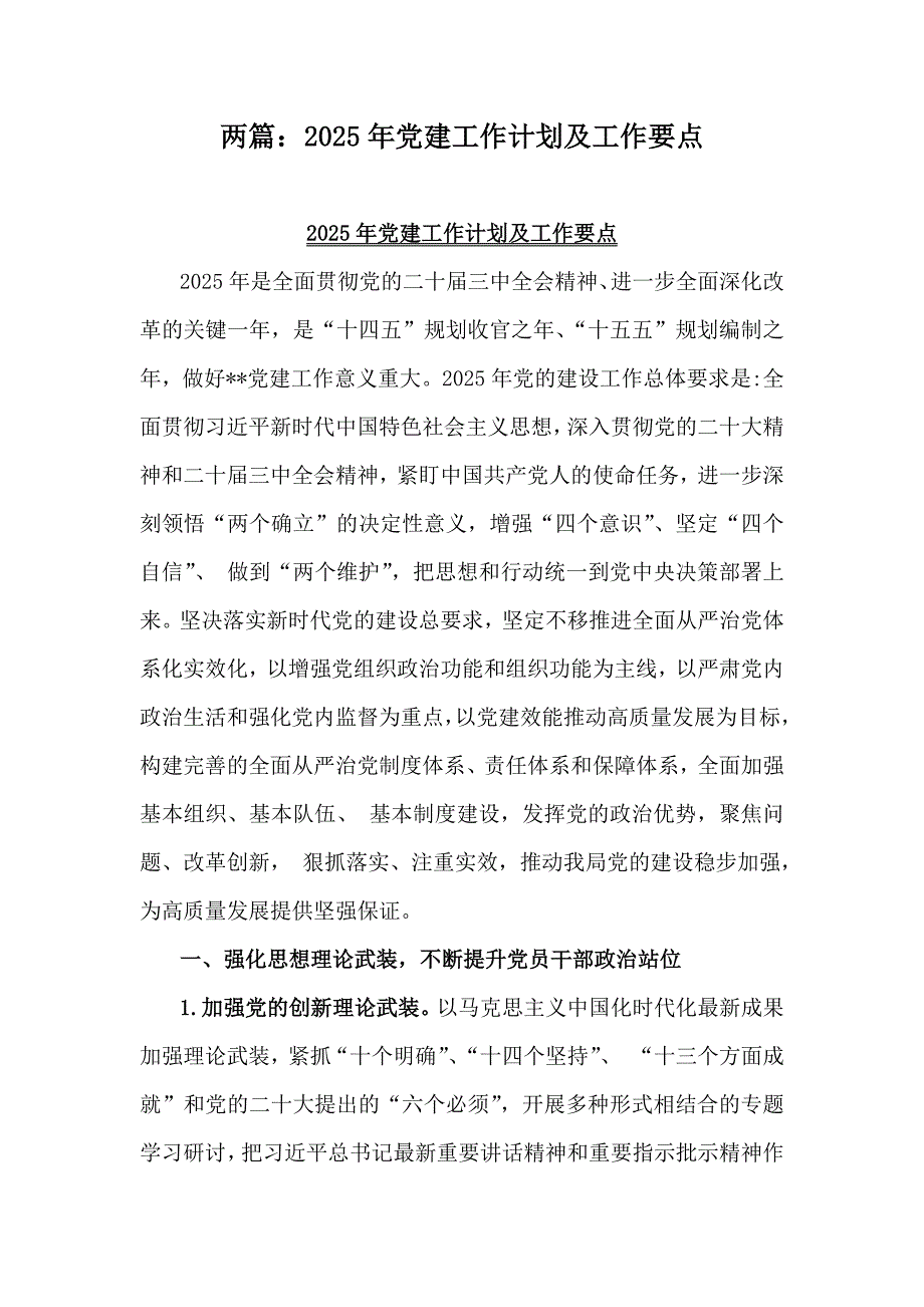 两篇：2025年党建工作计划及工作要点_第1页