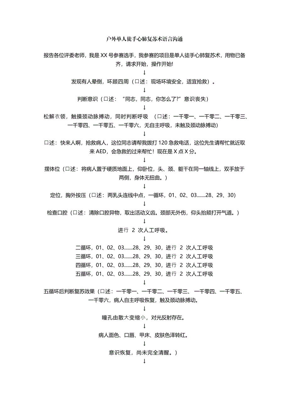 户外单人徒手心肺复苏术语言沟通_第1页