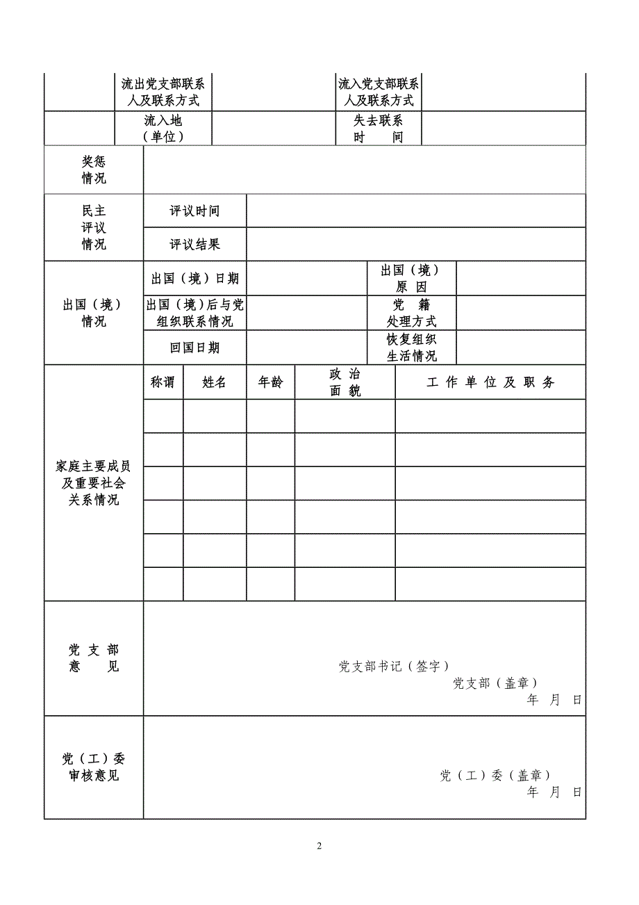 党员基本情况登记表（空表）_第2页