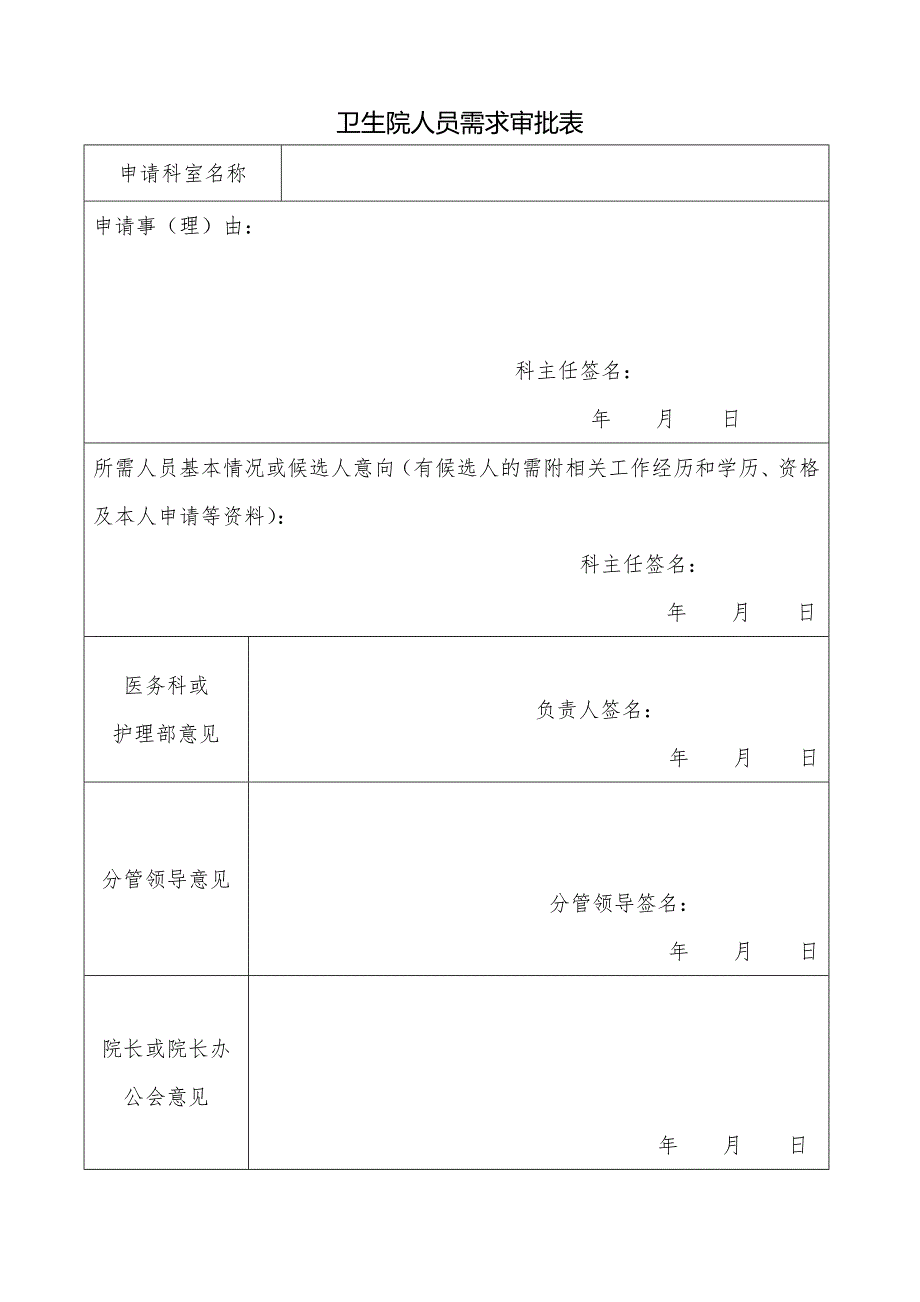 卫生院人员需求审批表_第1页