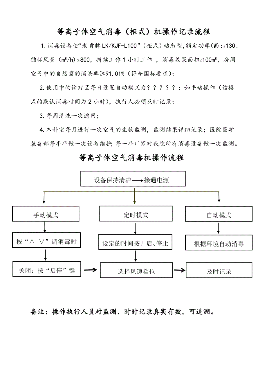 等离子体空气消毒（柜式）机操作记录流程_第1页