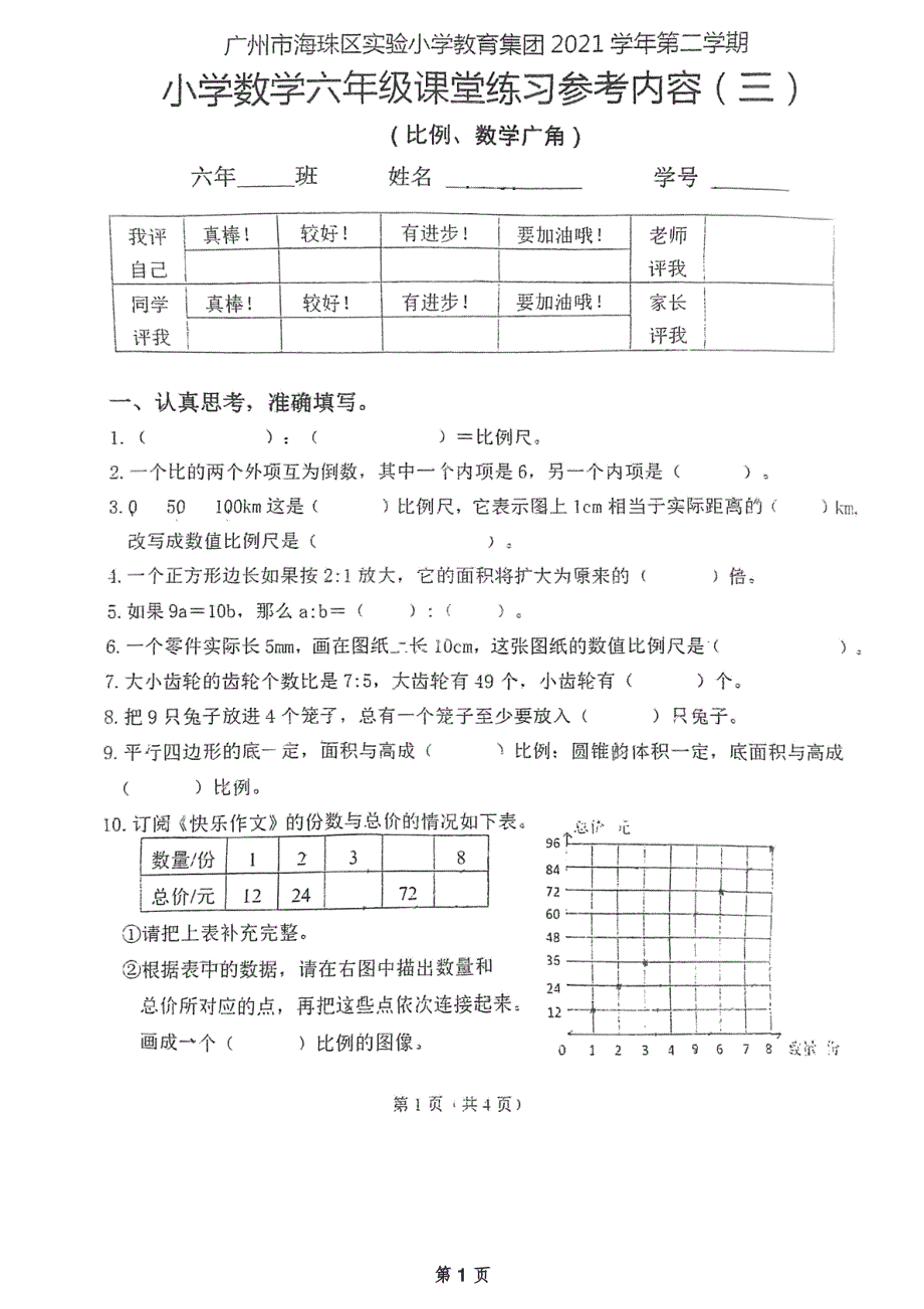 广东省广州市海珠区教育集团2021-2022学年六年级下学期第三次月考数学试卷（超清PDF版含解析答案）_第1页