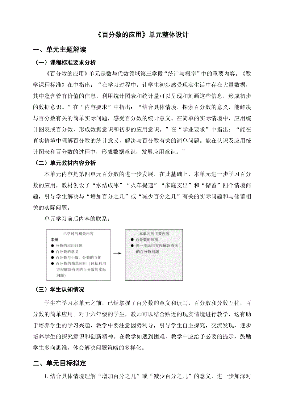 7《百分数的应用》单元整体设计 北师大六年级数学上册_第1页