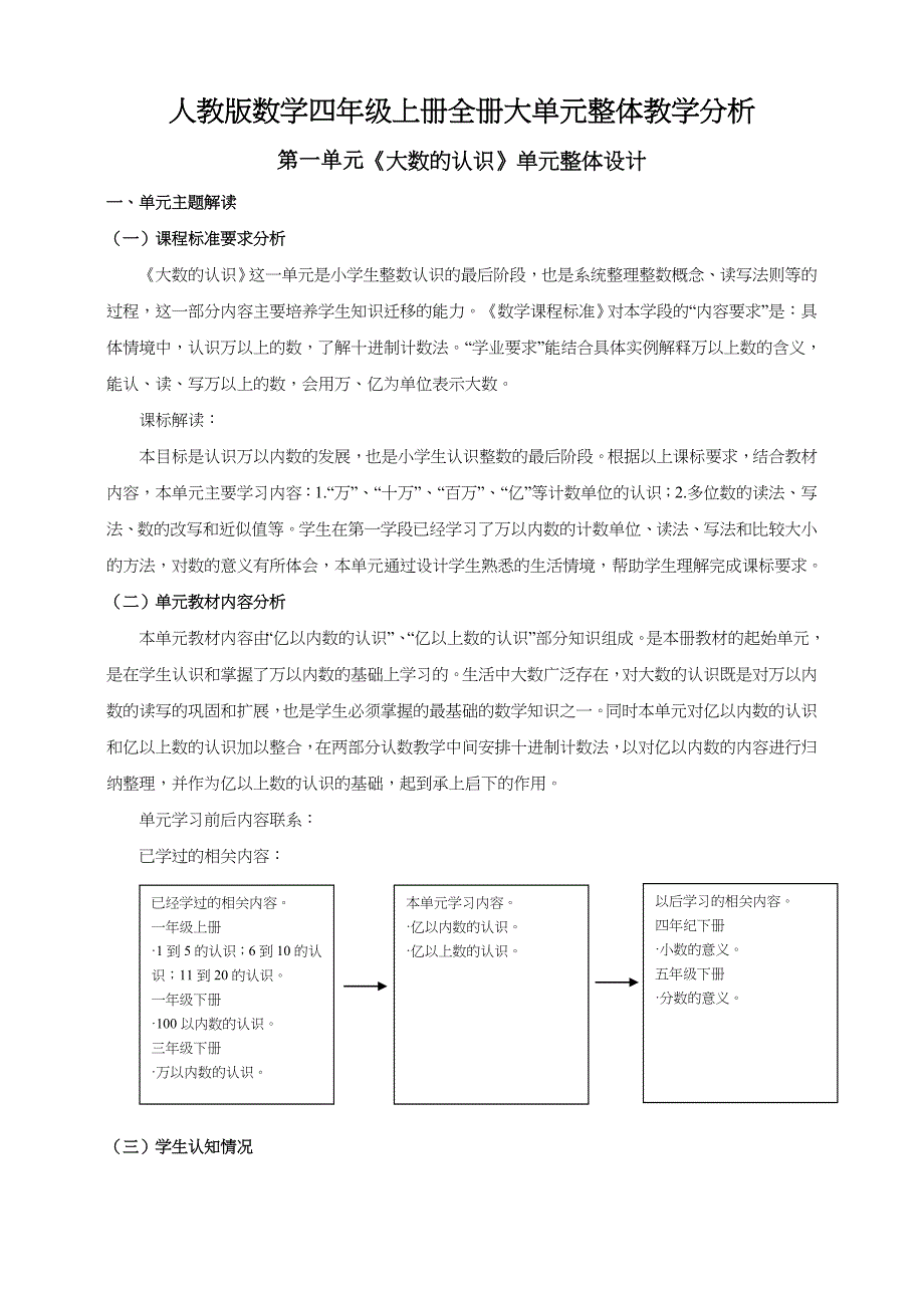 人教版数学四年级上册全册大单元整体教学设计_第1页