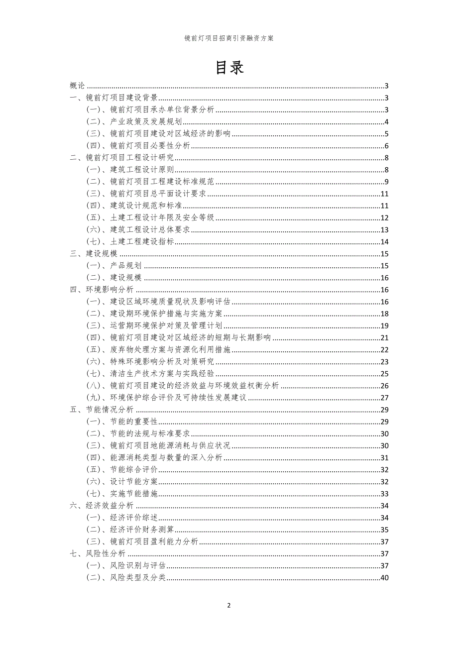 2023年镜前灯项目招商引资融资方案_第2页