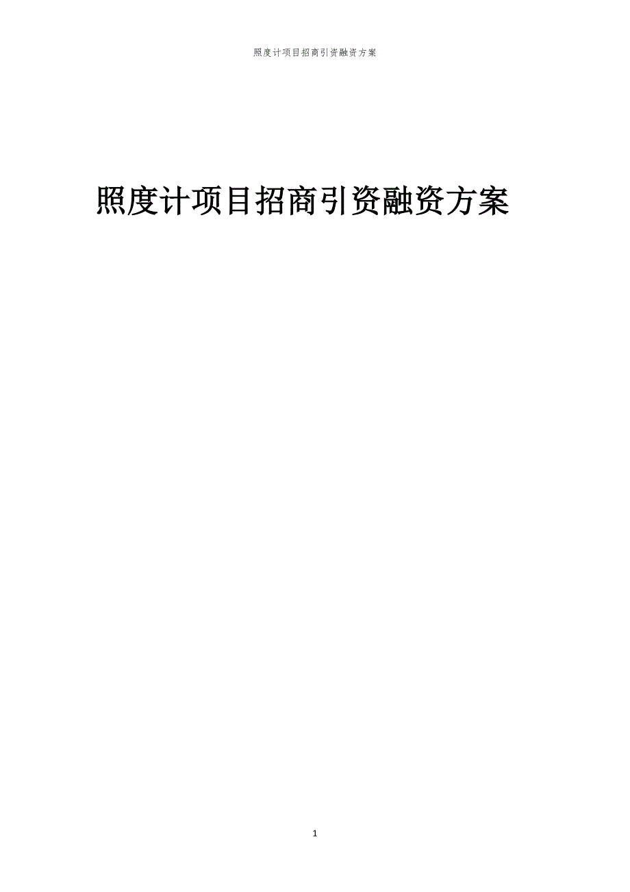 2023年照度计项目招商引资融资方案_第1页