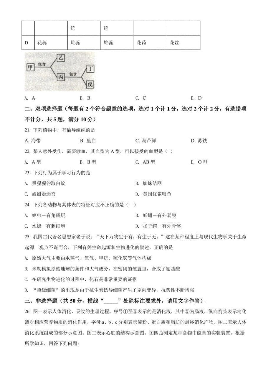 湖南省衡阳市2021年中考生物真题卷（含答案与解析）_第5页