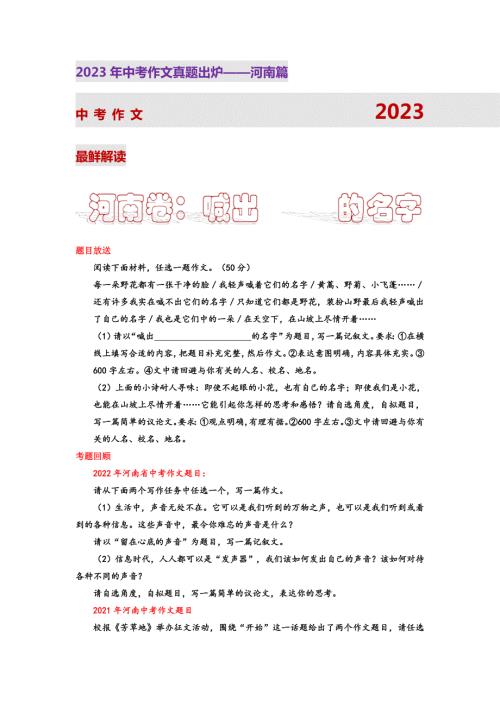 河南卷（喊出_____的名字)-2023年中考作文真题解读