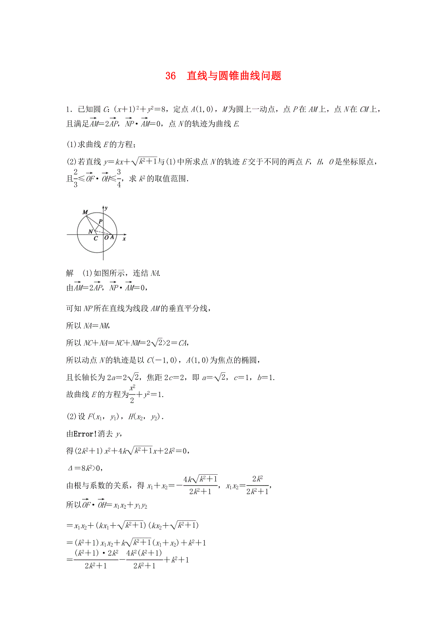 （江苏专用）高考数学二轮复习 专题检测36 直线与圆锥曲线问题_第1页