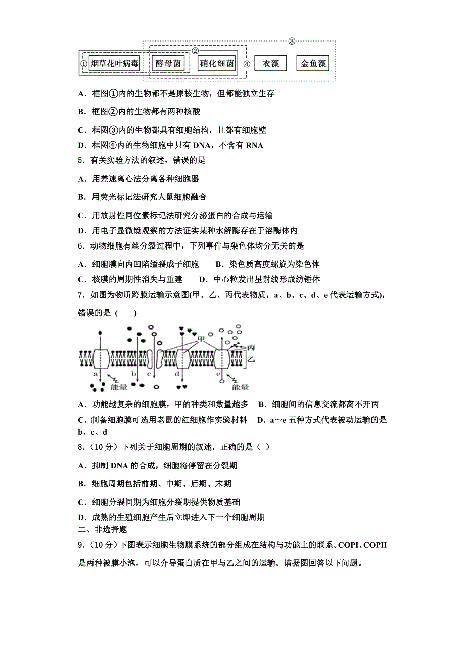 2023-2024学年甘肃省金昌市永昌四中生物高一第一学期期末考试模拟试题含解析_第2页