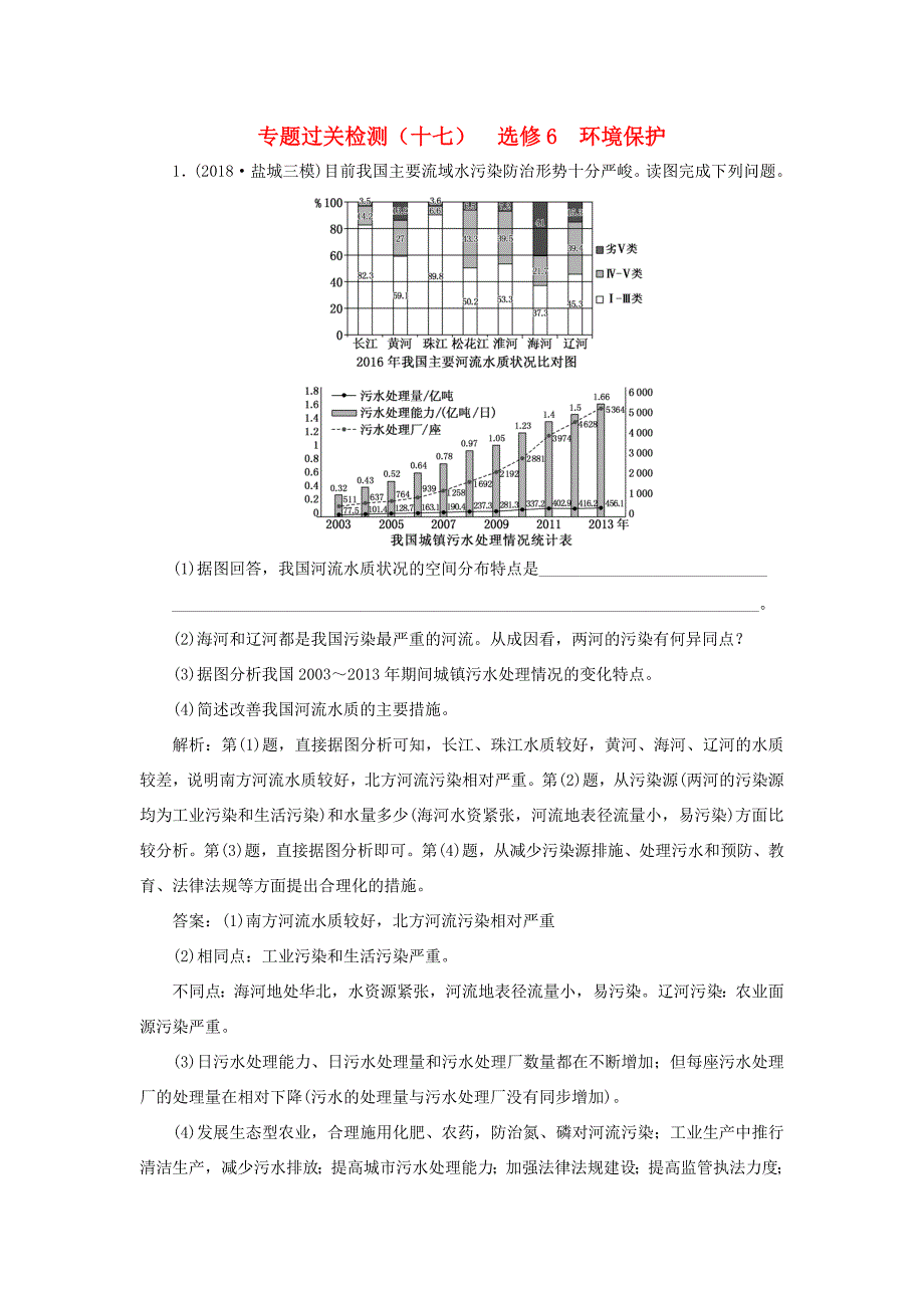 （江苏专用）高考地理二轮复习 专题过关检测（十七）选修6 环境保护（含解析）-人教高三选修6地理试题_第1页