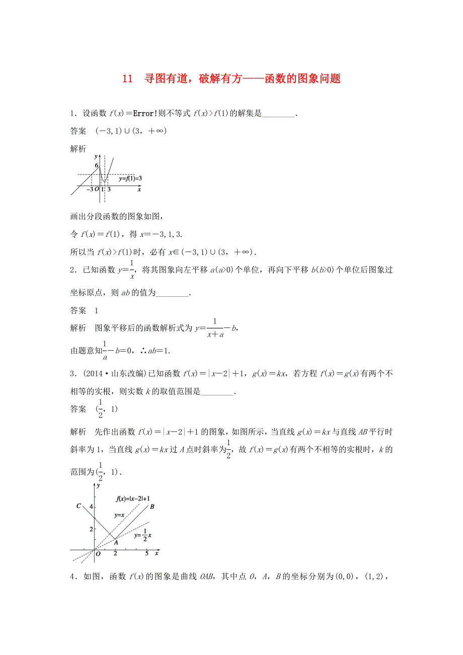 （江苏专用）高考数学二轮复习 专题检测11 寻图有道破解有方-函数的图象问题_第1页