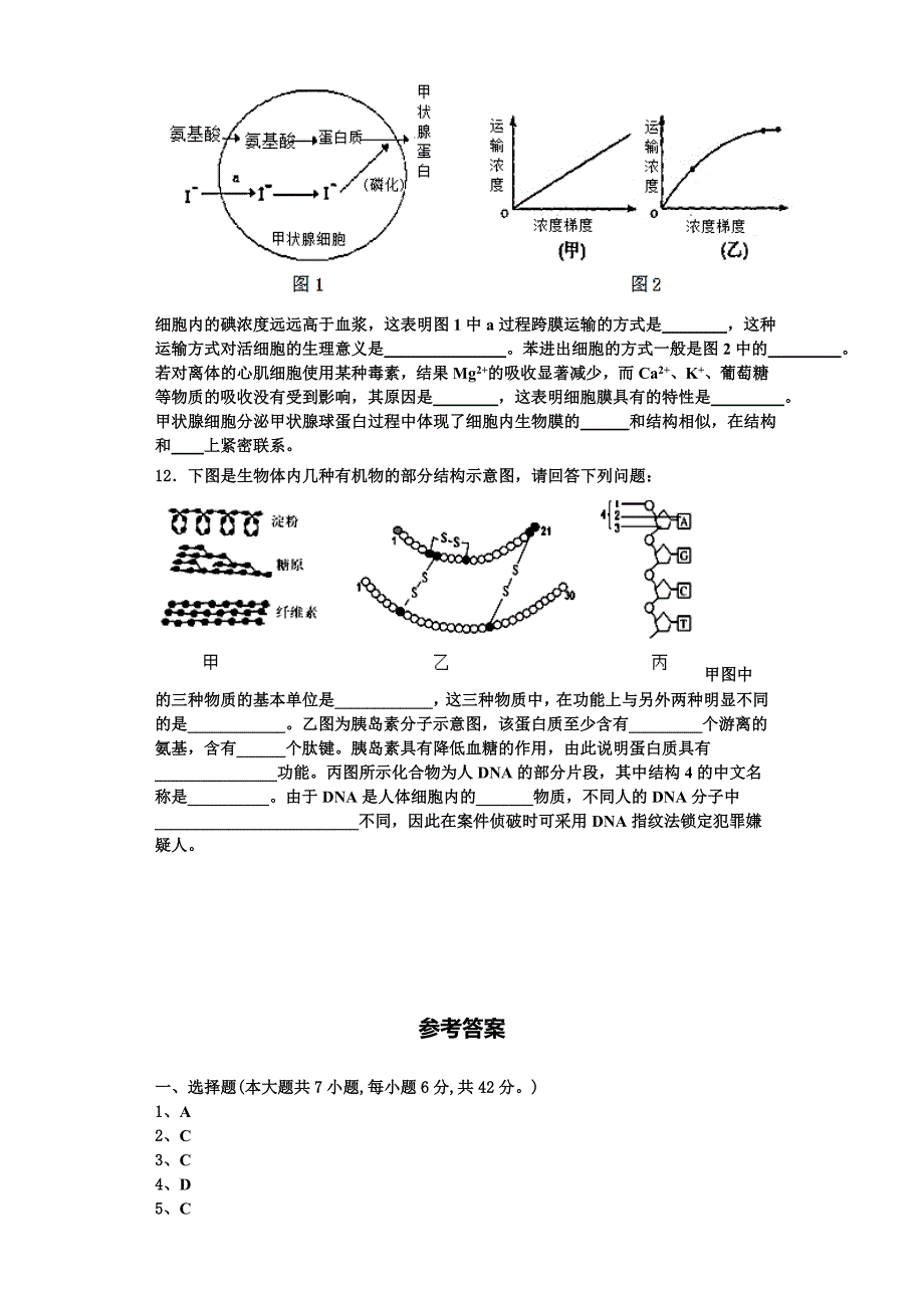 2024届湖北省宜昌市示范高中教学协作体生物高一上期末调研模拟试题含解析_第4页