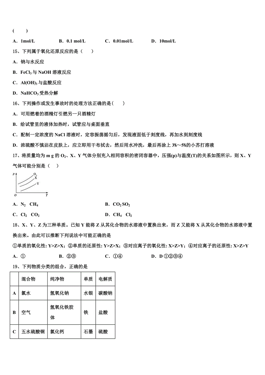 2024届内蒙古重点中学高一化学第一学期期末复习检测模拟试题含解析_第3页