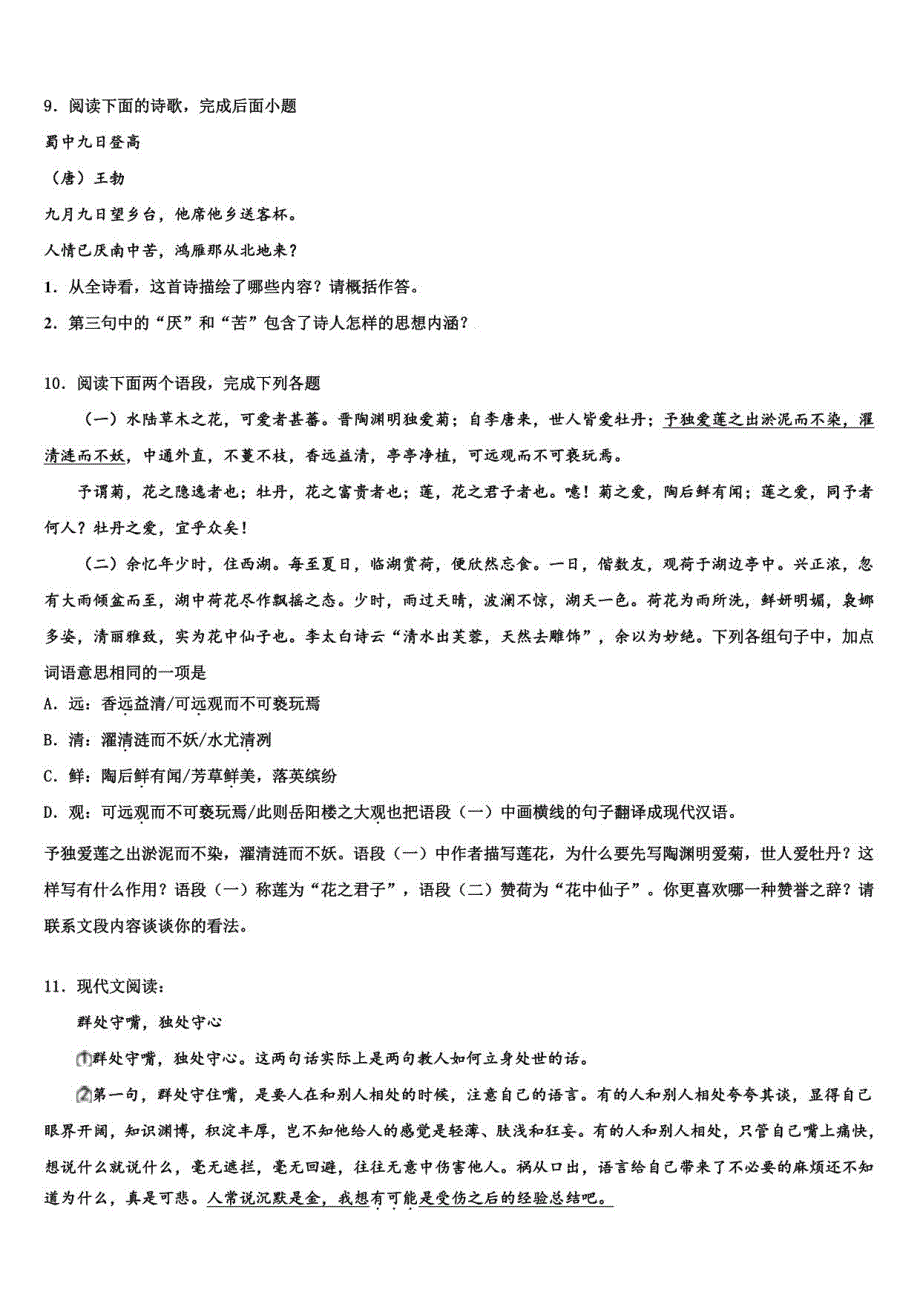 2023年池州市中考语文押题试卷（含解析）_第3页