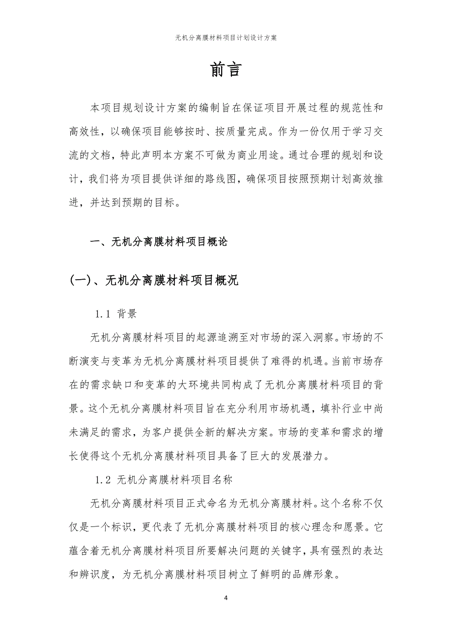 无机分离膜材料项目计划设计方案_第4页