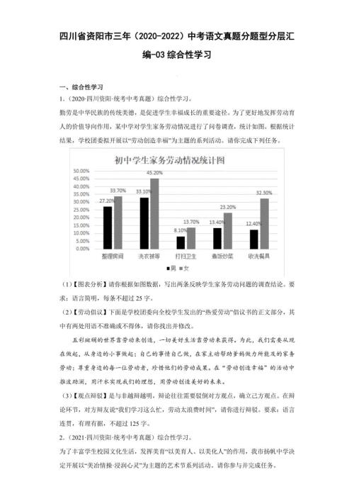 四川省资阳市三年（2020-2022）中考语文真题-03综合性学习（含答案）