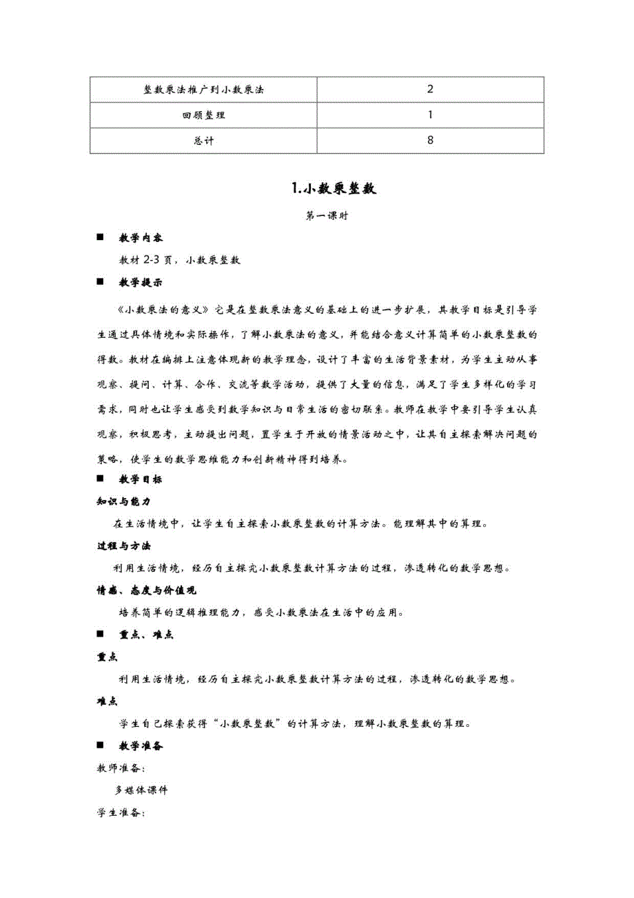 青岛版小学五年级数学上册第一单元小数乘法教学设计_第3页