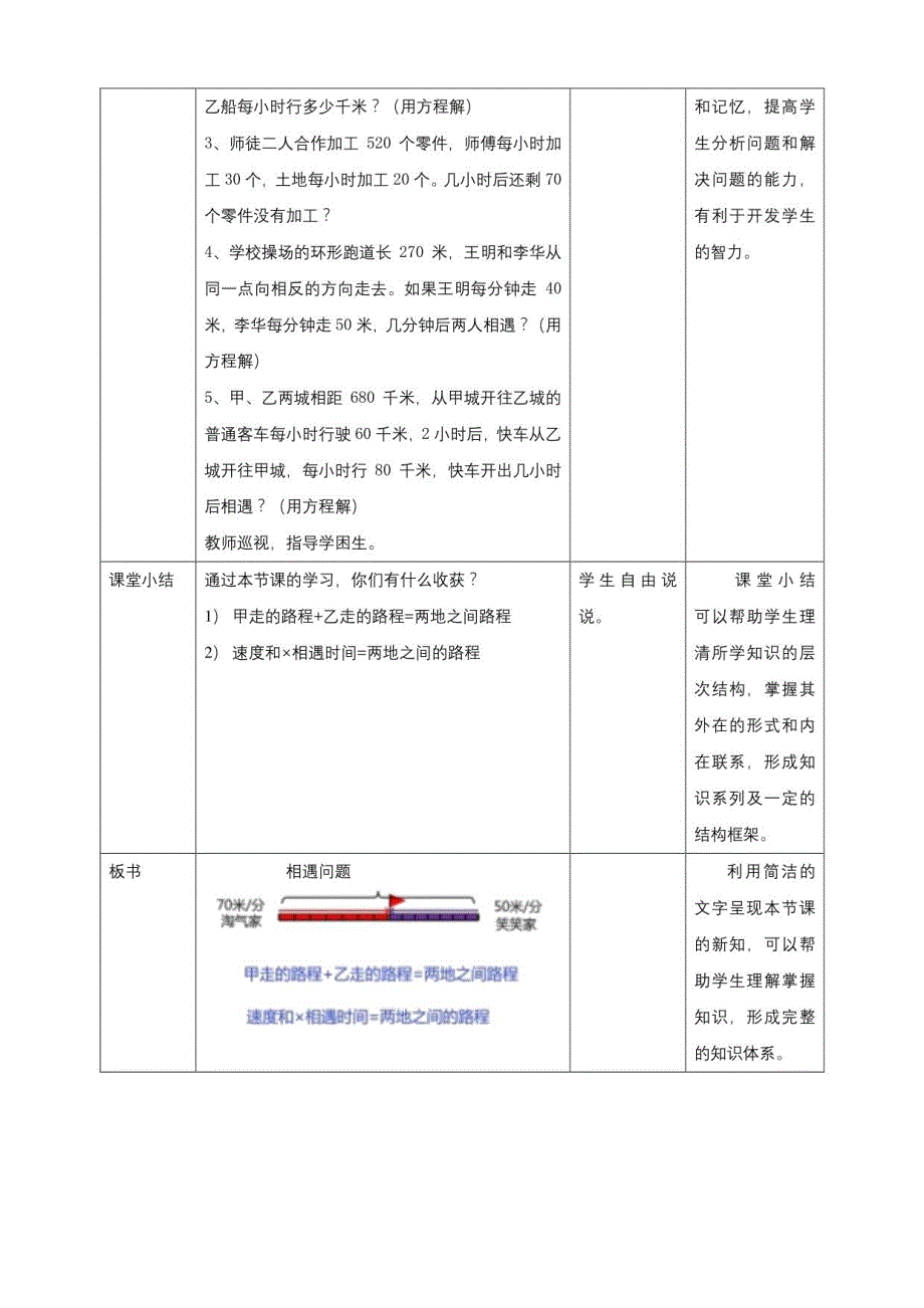 新课标核心素养目标北师大版五年级下册7-2《相遇问题》教学设计_第4页