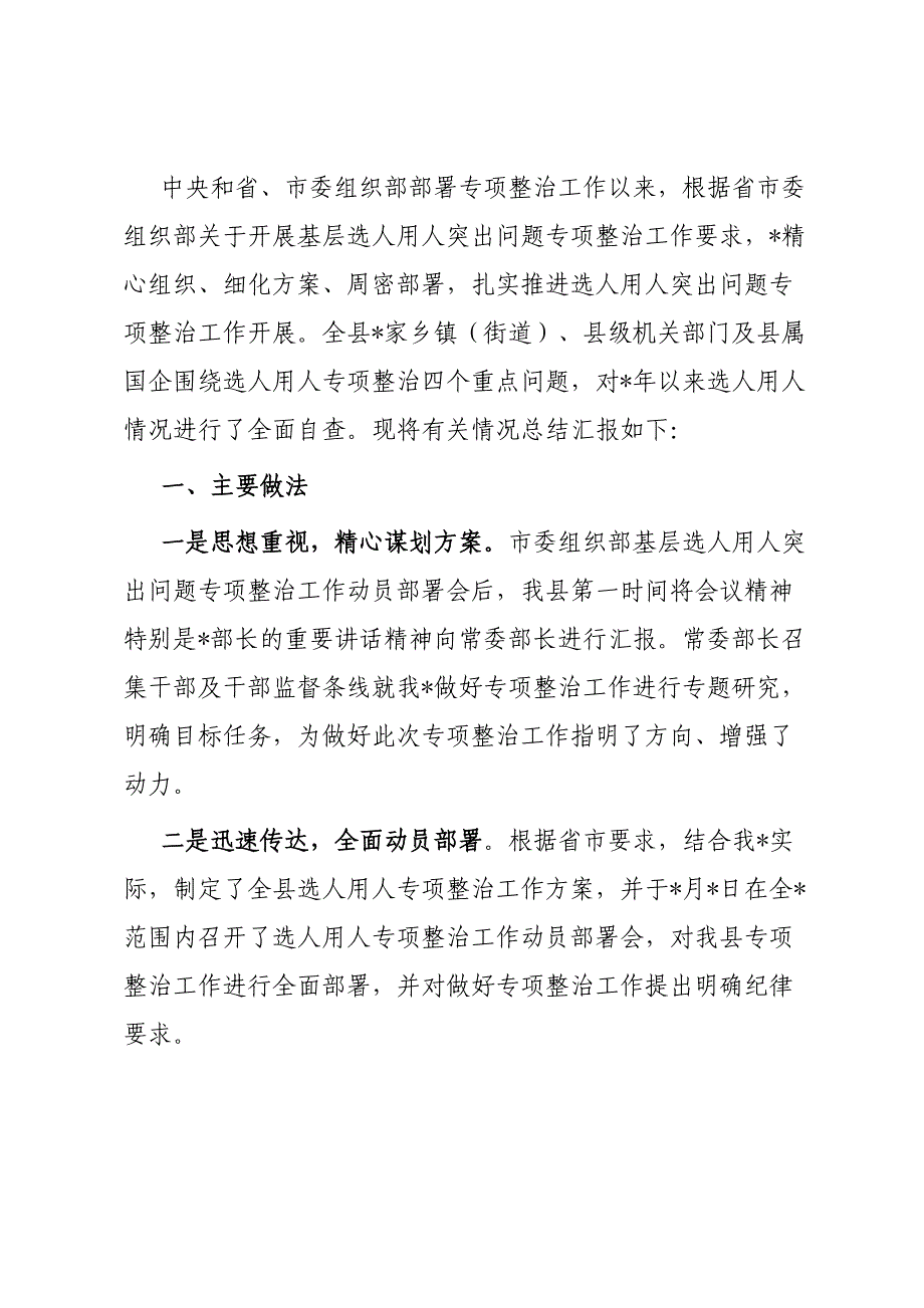 选人用人突出问题专项整治行动阶段性总结材料_第1页