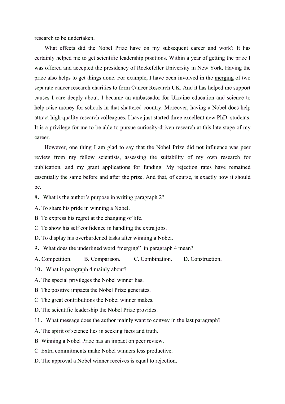 浙江省2024届高三下学期第三次联考（开学考试）英语试卷(含答案)_第4页