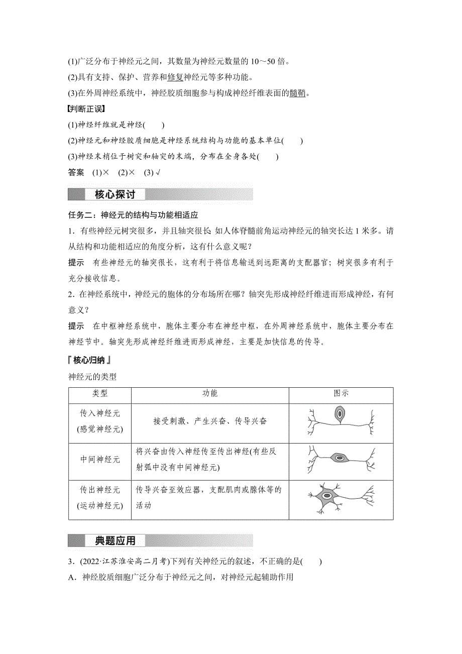 2024年高中生物新教材同步学案 选择性必修第一册 第2章 第1节　神经调节的结构基础（含解析）_第5页