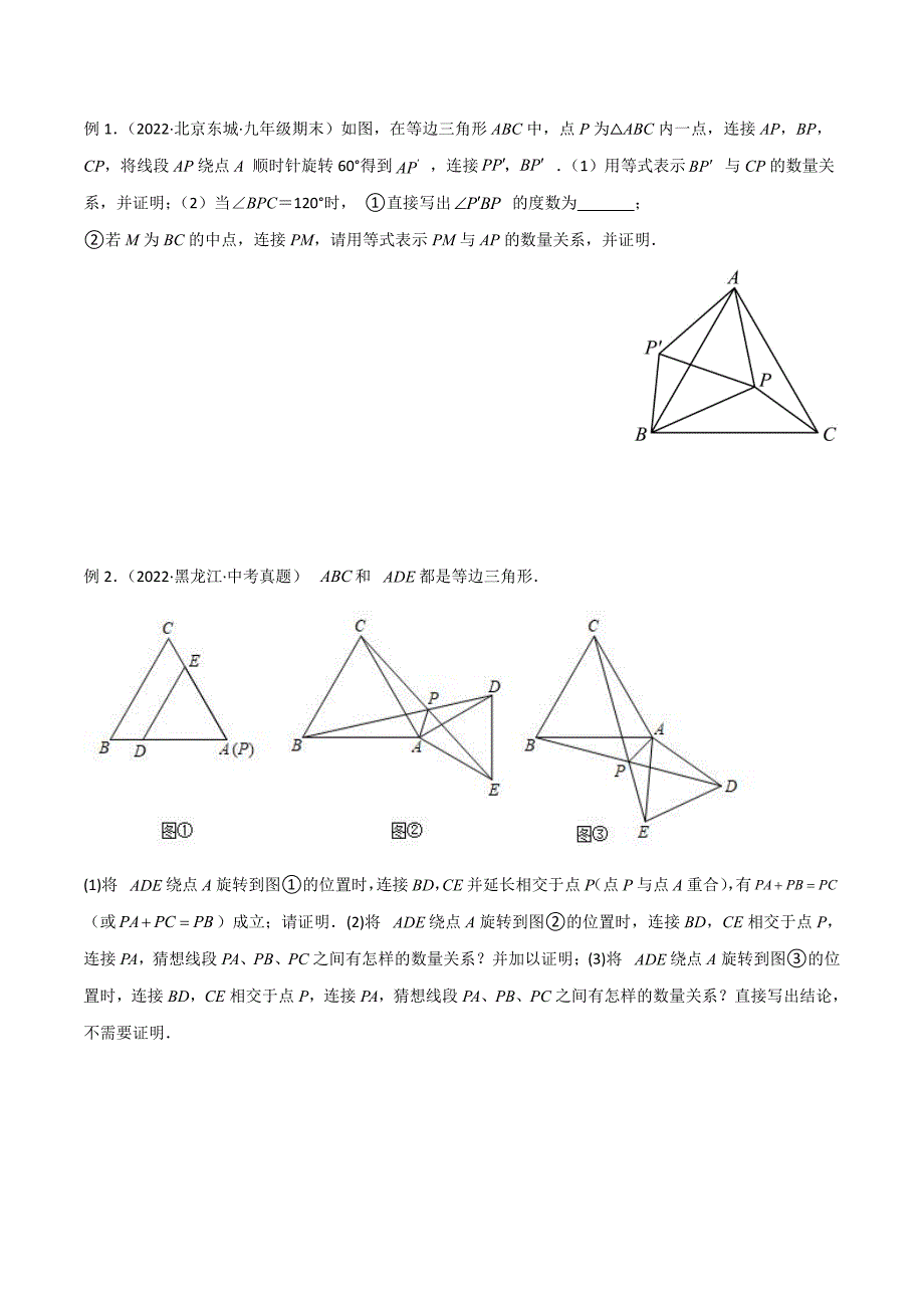 2024年中考数学二轮复习几何模型解读与提分精练 专题15 全等与相似模型-手拉手模型（原卷版）_第2页