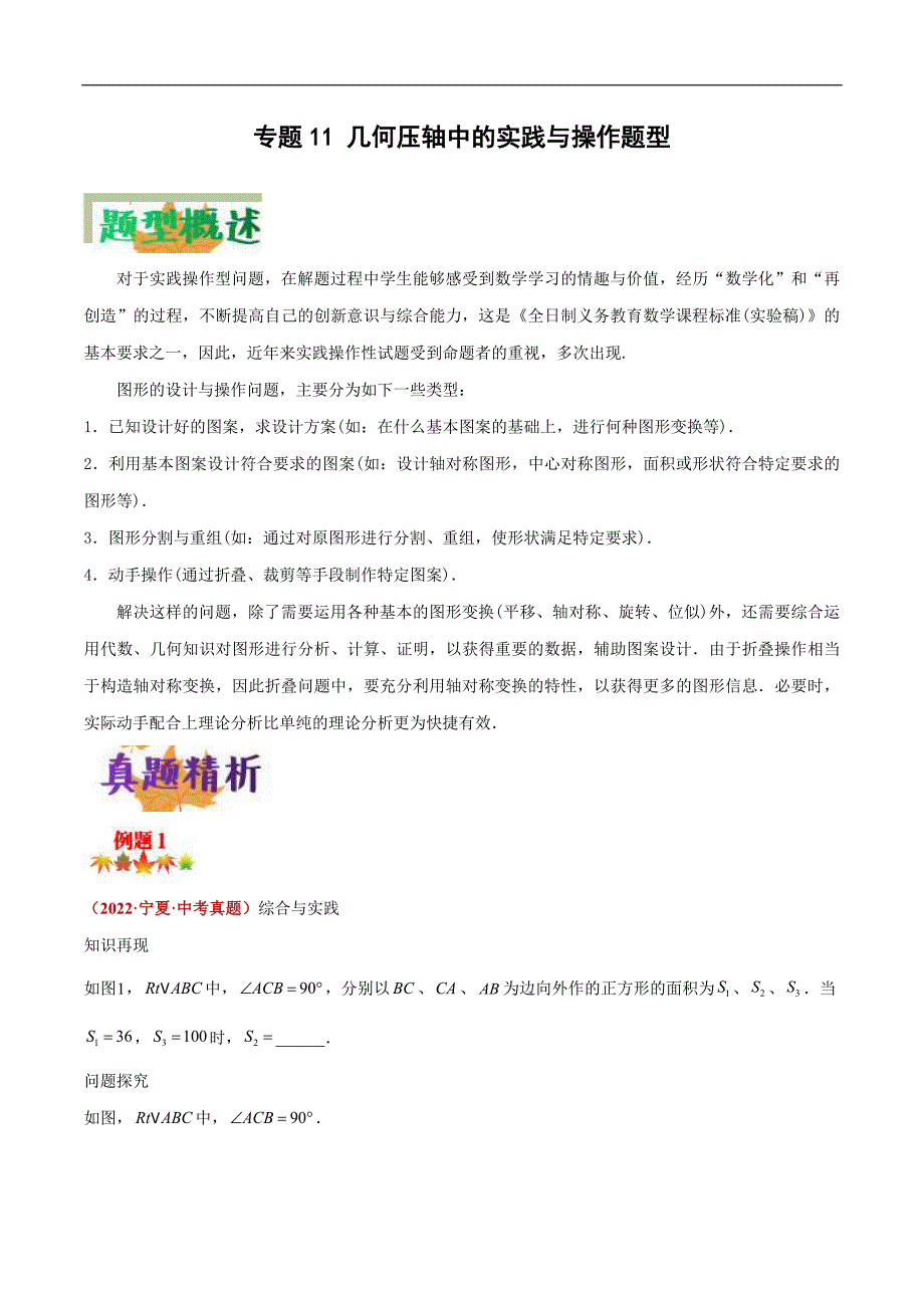 中考数学二轮复习压轴题培优专练专题11 几何压轴中的实践与操作题型（原卷版）_第1页