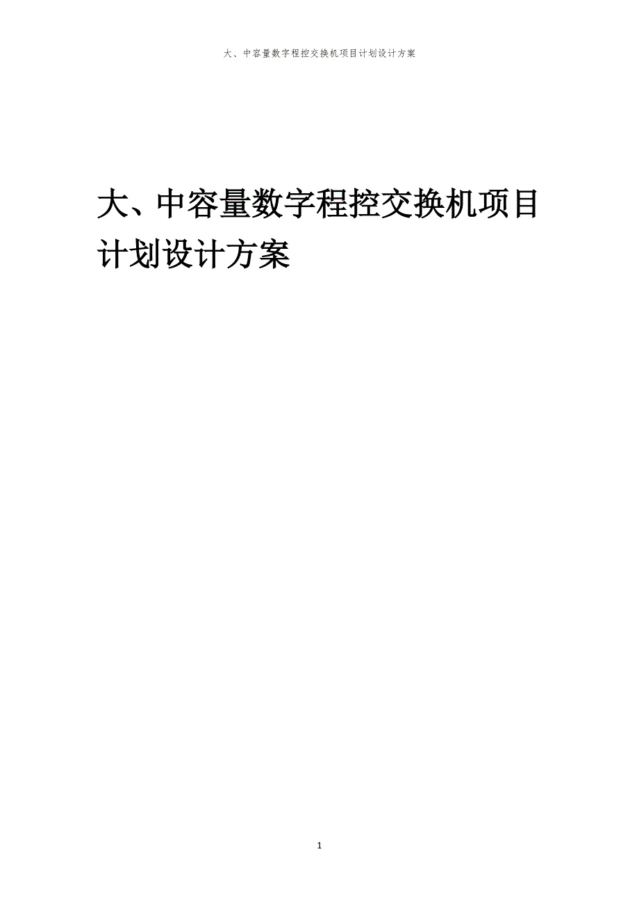 2024年大、中容量数字程控交换机项目计划设计方案_第1页