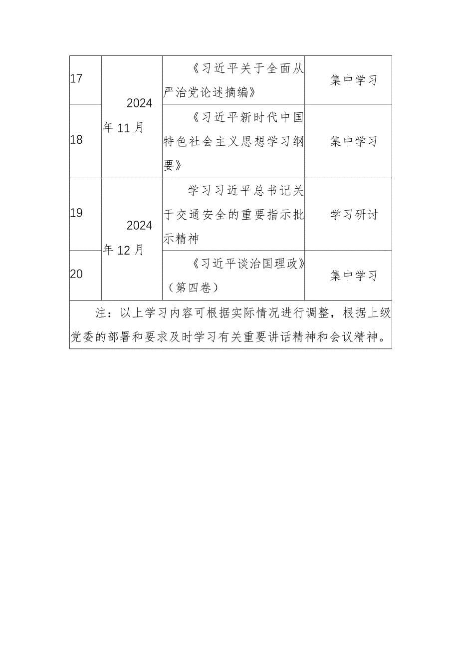 党支部2024年理论学习计划范文（含计划表）_第5页